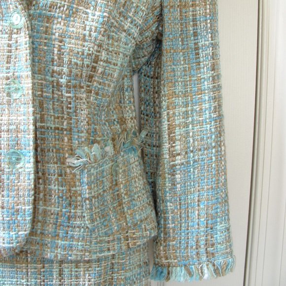 Jonathan Martin Tweed Suit Blazer Skirt Fringed - Picture 4 of 13